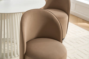English Elm Set Velvet Swivel Barrel Accent Chair Mid Century Ergonomic Seat for Dining Vanity Brown W3244P308283