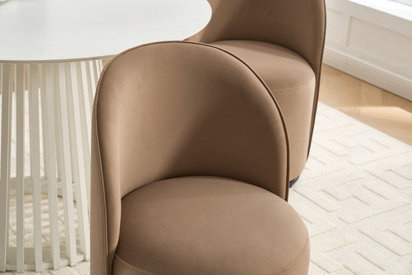 English Elm Set Velvet Swivel Barrel Accent Chair Mid Century Ergonomic Seat for Dining Vanity Brown W3244P308283