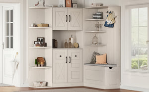 English Elm Multifunctional Modular Hall Tree Cabinet with Open Shelves and Hooks for Entryway Beige W1580S00565