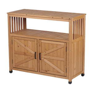 English Elm Wooden Solid Bar Height Buffet Cabinet with Slatted Panels for Patio or Dining Room W2640P330336