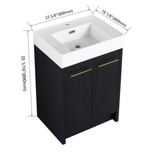 English Elm 24 Inch Freestanding Bathroom Vanity With Resin Sink, Soft-Close Doors & Adjustable Storage Options W999S00177