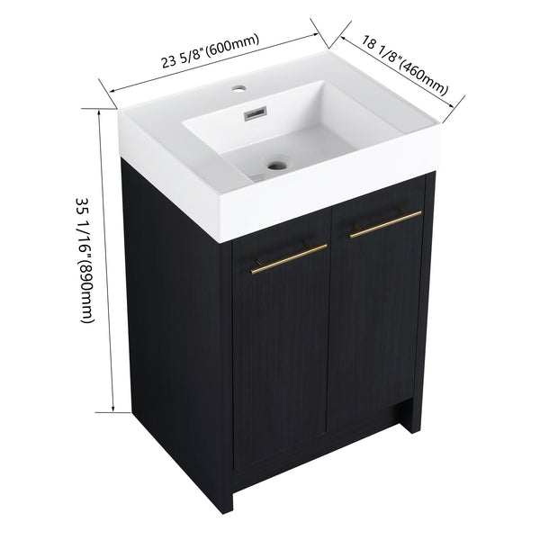 English Elm 24 Inch Freestanding Bathroom Vanity With Resin Sink, Soft-Close Doors & Adjustable Storage Options W999S00177
