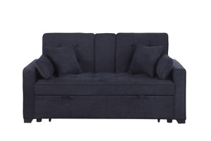 English Elm Corrado Woven Fabric Sleeper Loveseat with Console Cup Holders and Charging Ports Dark Gray B2749S00241