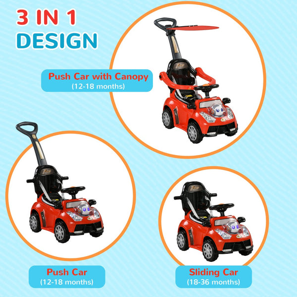 English Elm Qaba 3 in 1 Toddler Ride on Push Car with Canopy Robot Theme and Music Red W2225P229328