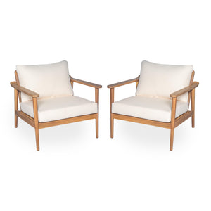 English Elm Christopher Knight Home® - [Set of 2] Mid-Century Modern Outdoor Lounge Chairs with Teak Cushions — Durable Solid Wood Patio Seating N767P254923T_2