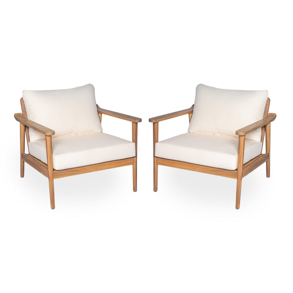 English Elm Christopher Knight Home® - [Set of 2] Mid-Century Modern Outdoor Lounge Chairs with Teak Cushions — Durable Solid Wood Patio Seating N767P254923T_2