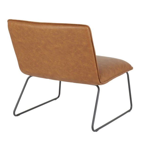 English Elm Casper Industrial Accent Chair with Tufted Faux Leather and Black Metal Sleigh Legs, Stylish Comfort Camel B202P223444
