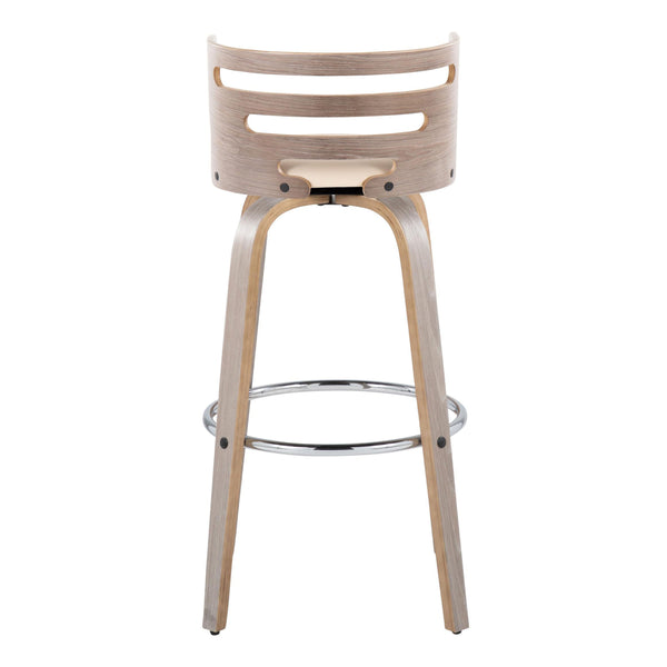 English Elm Cosini Mid-Century 30" Swivel Barstools Set of 2 — Cream Faux Leather, Light Grey Wood, Chrome Footrest B202S00514