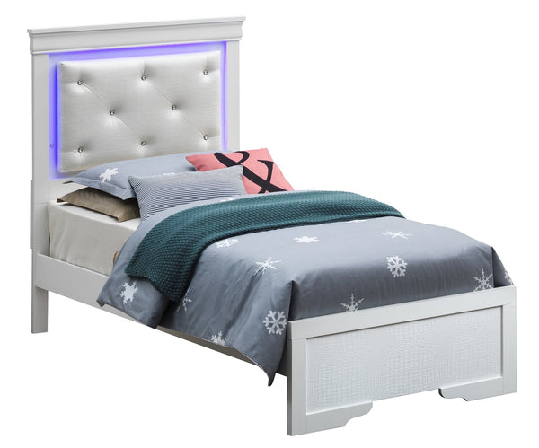 English Elm Elegant Transitional Twin Bed With Jeweled Headboard, Led Lighting & Silver Champagne Finish B078S00533