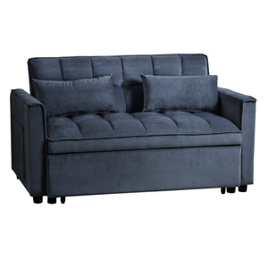 English Elm 3 Convertible Sleeper Sofa Bed Velvet Loveseat Futon with Pull-Out Bed, Adjustable Back, Storage Pockets Black W2121P179227