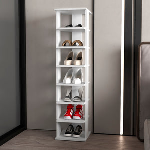 English Elm Banks Vertical Shoe Rack Organizer – 7 Open Shelves, Space-Saving White Engineered Wood Storage Unit B092P306241