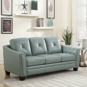 English Elm Modern Tufted Leather Sofa with Diamond Topstitching, Solid Wood Legs, Durable High-Resilience Comfort Seafoam B193P200151