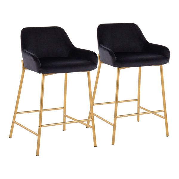 English Elm Daniella Stylish Velvet Counter Stool Set Of 2 – Glam Gold Metal Frame For Kitchen & Bar Seating B202S00041