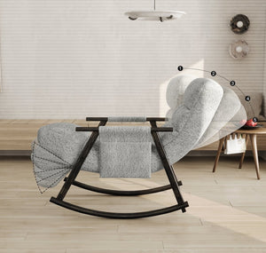 English Elm 42"l Folding Rocking Chair Iron Frame Cushioned High Back Adjustable Footrest Lounge Grey W1669P163321