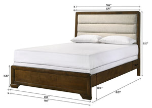 English Elm Beautiful Contemporary Queen Size Panel Bed with Beige Upholstered Headboard, Solid Wood Finish, Elegant Design and Easy Assembly Brown 82.5 L x 41.5 W x 7 H B011S01227