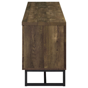 English Elm Chase Rustic Oak 2-Door TV Console with Chevron Doors & Black Sled Base — Modern Farmhouse Focal Piece B062P351448