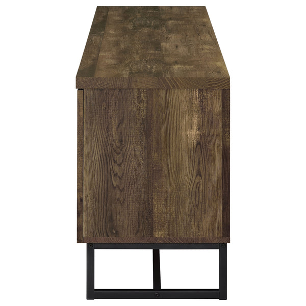 English Elm Chase Rustic Oak 2-Door TV Console with Chevron Doors & Black Sled Base — Modern Farmhouse Focal Piece B062P351448