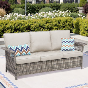English Elm Outdoor Handwoven Pe Wicker Ottoman Set Patio Footrests with Weather Resistant Cushions Beige T3773P416504