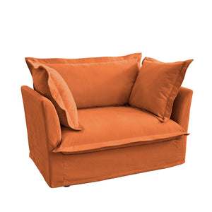 English Elm Slip-covered Plush Armchair with Deep Seat, High Back Cushions & Removable Chenille Cover, Cozy Orange W3041P281156