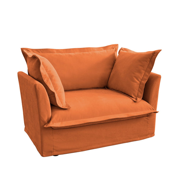 English Elm Slip-covered Plush Armchair with Deep Seat, High Back Cushions & Removable Chenille Cover, Cozy Orange W3041P281156