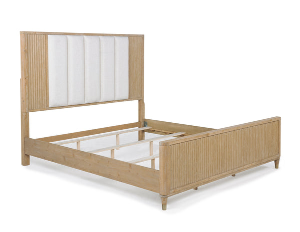 English Elm Stylish Paneled High Headboard Queen Bed with Textured Accents and Clean Lines for Modern Retreat Brown,Natural Wood,White 87.25 L x 10.25 W x 4.38 H B2741S00454