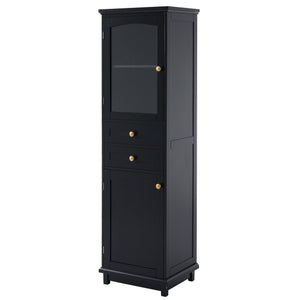 English Elm 63" Tall Bathroom Vanity Cabinet with Glass Doors, Two Drawers and Adjustable Shelves for Stylish Storage Black N729P171305B