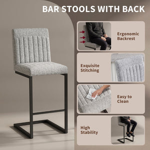 English Elm Faux Leather Counter Stools Set of Two Ergonomic Curved Back Metal Frame Kitchen Seating Light Gray W5096P400655