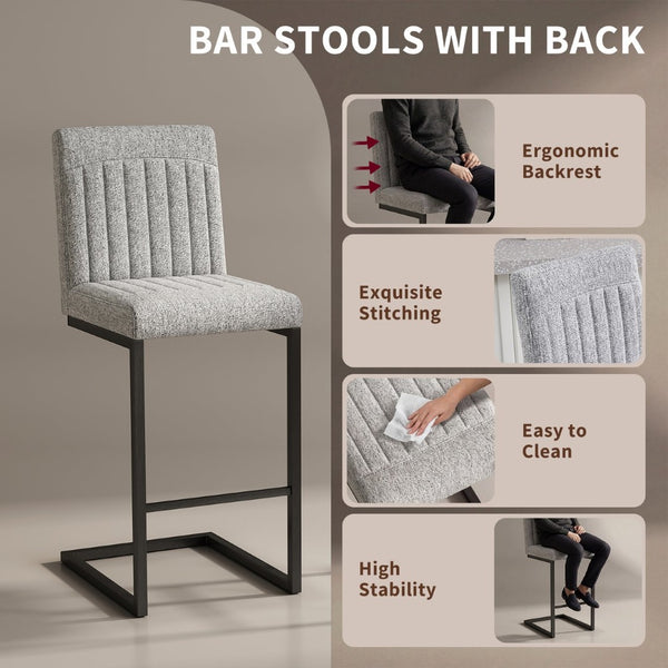 English Elm Faux Leather Counter Stools Set of Two Ergonomic Curved Back Metal Frame Kitchen Seating Light Gray W5096P400655