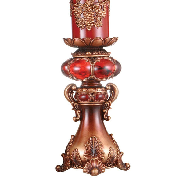 English Elm 16" Polyresin Candleholder Burgundy Marble Finish Ancient Motif Tabletop Accent Piece B072116533
