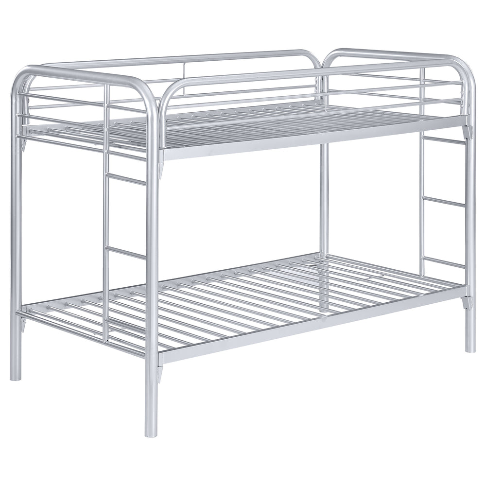 English Elm Celeste Modern Silver Metal Twin Over Twin Bunk Bed With Rung Ladder - Space-Saving Design & Durability B062P340730