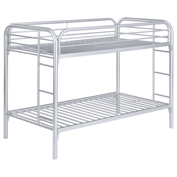 English Elm Celeste Modern Silver Metal Twin Over Twin Bunk Bed With Rung Ladder - Space-Saving Design & Durability B062P340730
