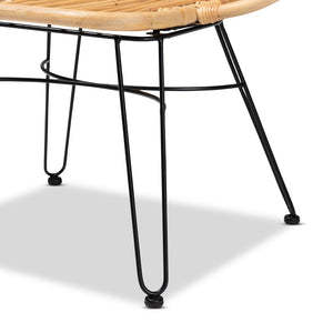 English Elm Modern Bohemian Rattan Accent Chair with Leaf Backrest and Black Metal Legs B2750P470056