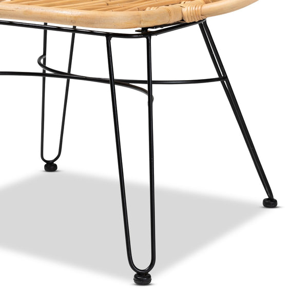 English Elm Modern Bohemian Rattan Accent Chair with Leaf Backrest and Black Metal Legs B2750P470056