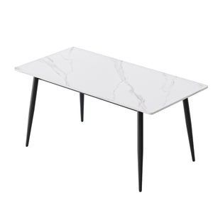 English Elm 62.99" Modern Artificial Stone Dining Table With Black Metal Legs - Seats 6, Sleek & Stylish Design W1535S00494