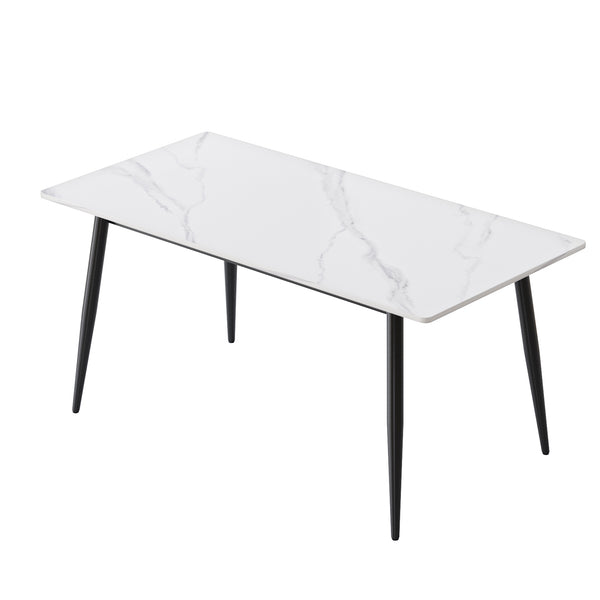 English Elm 62.99" Modern Artificial Stone Dining Table With Black Metal Legs - Seats 6, Sleek & Stylish Design W1535S00494