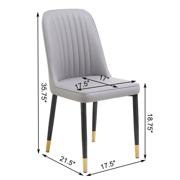 English Elm Set of 2 Dining Chairs with Thick Cushions and PU Leather Upholstery — Modern Sturdy Iron Frames for Home & Restaurant Seating LIGHT GREY N842P300567E