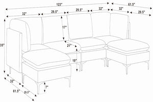 English Elm Linen Upholstered Modular Sectional Sofa with Tall Black Metal Legs for Open Living Dark Gray B2748S00113