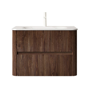 English Elm NOOR Floating 30" Bathroom Vanity with Seamless Sintered Basin, Retro Walnut Plywood, 2 Soft-Close Drawers W2615P345715