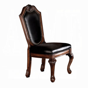 English Elm Black Black and Cherry Side Chair with Nailhead Trim Set of 2 — Armless Faux Leather Dining Chairs, Padded Comfort and Elegant Cherry Finish B062P215487