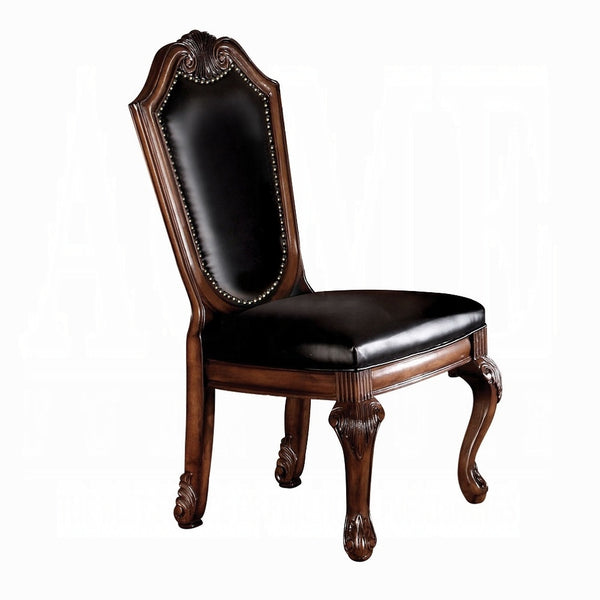 English Elm Black Black and Cherry Side Chair with Nailhead Trim Set of 2 — Armless Faux Leather Dining Chairs, Padded Comfort and Elegant Cherry Finish B062P215487