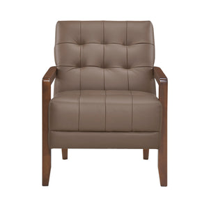 English Elm Modern Tufted Leather Accent Chair with Walnut Wood Frame, Upholstered Seat, Compact Stylish Design Brown 28 L x 21 W x 25.75 H B011P271923