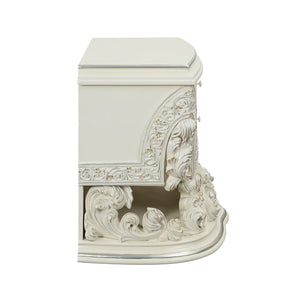 English Elm Adara Scrolled Floral Antique White Nightstand with Felt-Lined Self-Close Drawers, 2 Storage B2726P293224