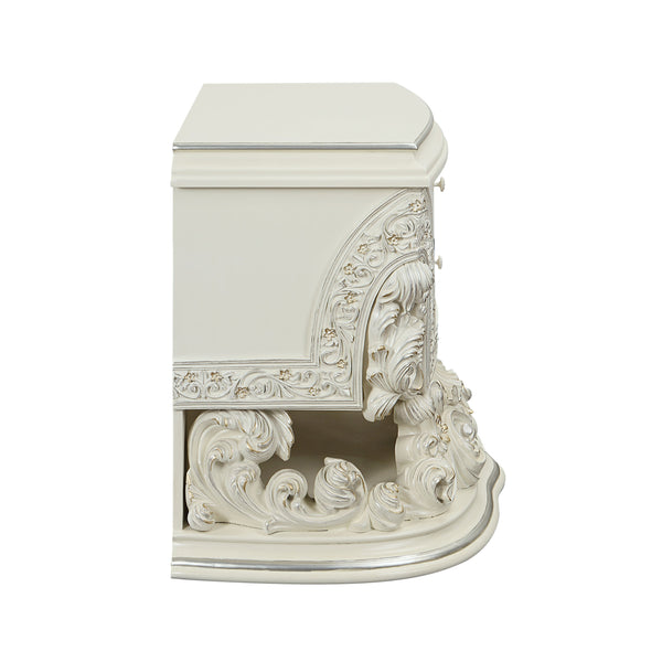 English Elm Adara Scrolled Floral Antique White Nightstand with Felt-Lined Self-Close Drawers, 2 Storage B2726P293224
