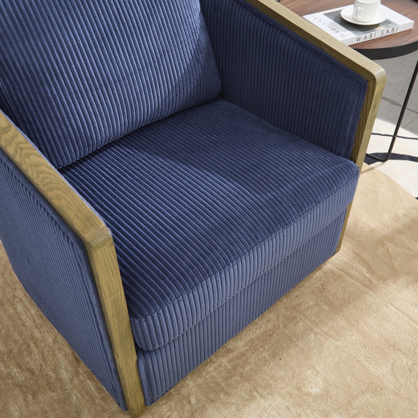 English Elm Corduroy Swivel Barrel Chair with Sturdy Wood Frame & Metal 360° Base, Plush Corduroy Comfort Pop Navy W395P220273