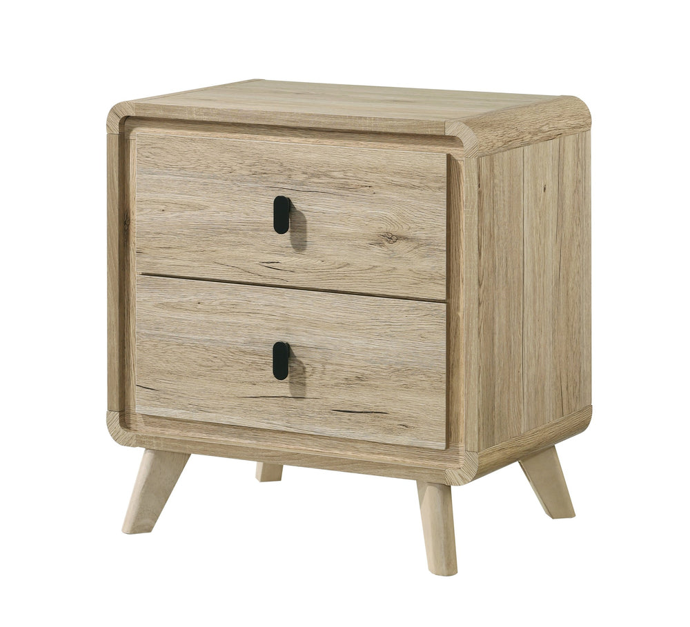 English Elm 1pc Mid-century Nightstand with Wood Finish, Two Drawers, Ample Storage, Clean Lines, Minimalist Hardware B2741P323551