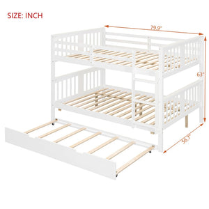 English Elm Full Over Bunk Bed with Twin Trundle Solid Pine Frame Gray Convertible LT100204AAK