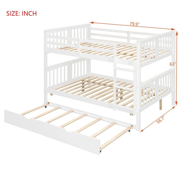 English Elm Full Over Bunk Bed with Twin Trundle Solid Pine Frame Gray Convertible LT100204AAK
