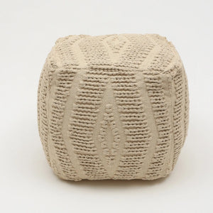 English Elm Geometric Handwoven Pouf 18" x18" Beige Cotton Accent Seat — Lightweight, Stylish Footrest for Home DecorGeometric Handwoven Pouf 18" x18" Beige Cotton Accent Seat — Lightweight, Stylish Footrest for Home Decor B346P320756