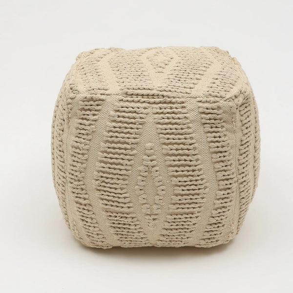 English Elm Geometric Handwoven Pouf 18" x18" Beige Cotton Accent Seat — Lightweight, Stylish Footrest for Home DecorGeometric Handwoven Pouf 18" x18" Beige Cotton Accent Seat — Lightweight, Stylish Footrest for Home Decor B346P320756