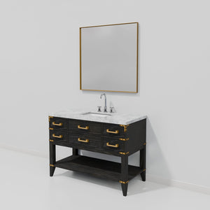 English Elm Black Oak Single Bath Vanity With Carrara Marble Top, Mirror & Faucet Set - Modern Elegance For Your Home B2731S02228